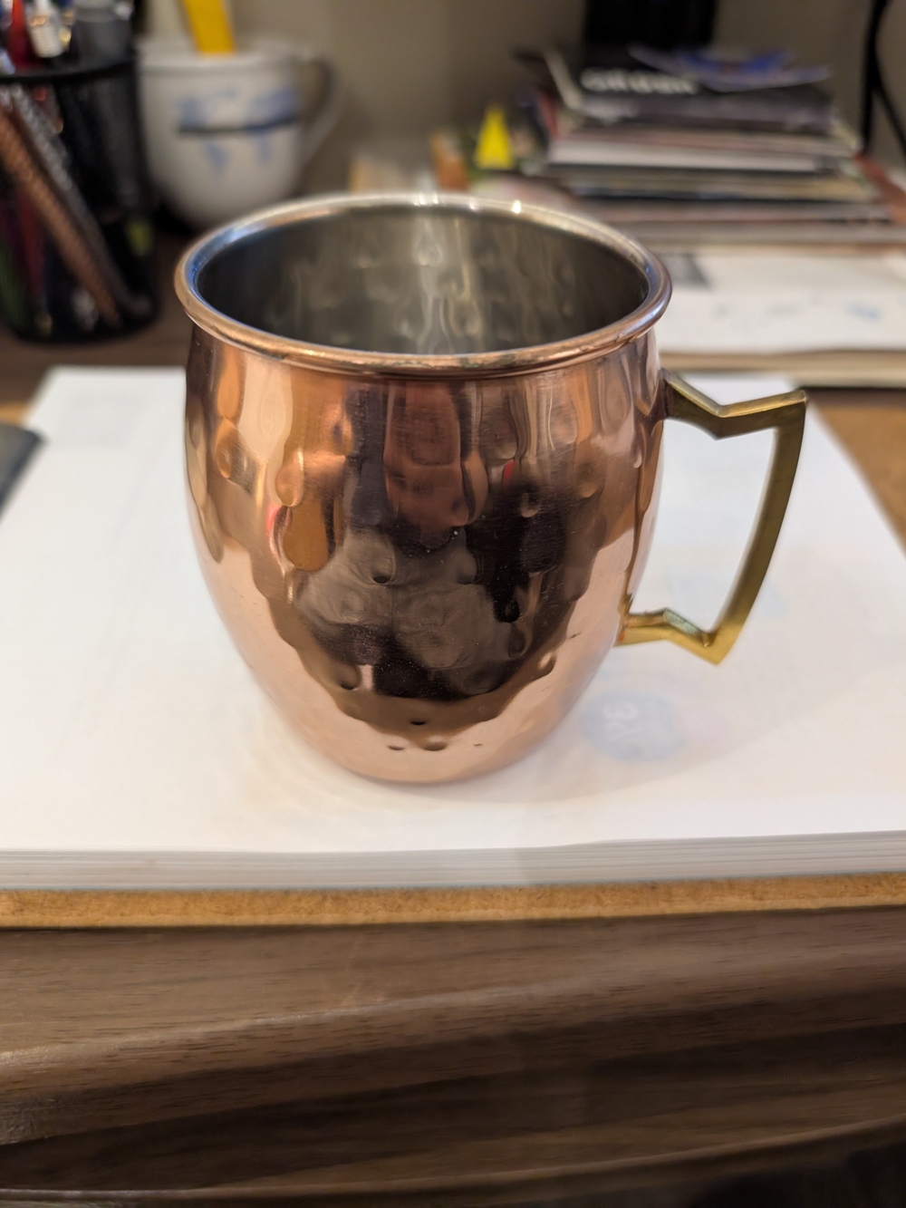 Pier 1 Copper-Tone Hammered Mug with Brass-Colored Handle